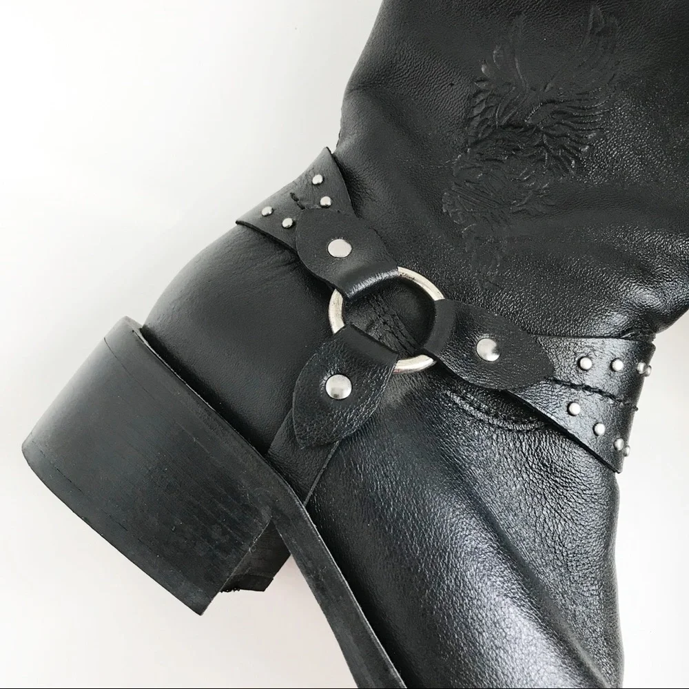 Harley-Davidson Black Leather Studded Moto Boots - Picture 2 of 14